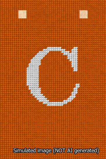 A simulated image of the stitched needlepoint design: Banner 13m Squared C White on Orange. Not A.I. generated.