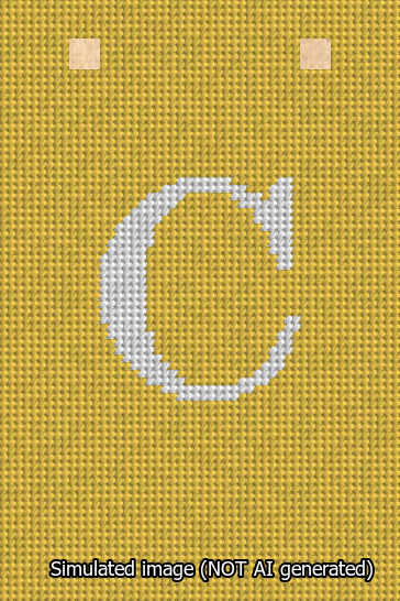 A simulated image of the stitched needlepoint design: Banner 13m Squared C White on Yellow. Not A.I. generated.