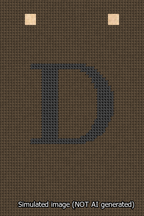 A simulated image of the stitched needlepoint design: Banner 13m Squared D Black on Brown. Not A.I. generated.