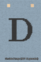 A simulated image of the stitched needlepoint design: Banner 13m Squared D Black on Light Blue. Not A.I. generated.