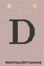 A simulated image of the stitched needlepoint design: Banner 13m Squared D Black on Pink. Not A.I. generated.