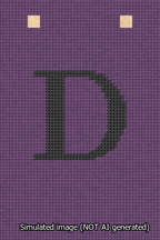 A simulated image of the stitched needlepoint design: Banner 13m Squared D Black on Purple. Not A.I. generated.