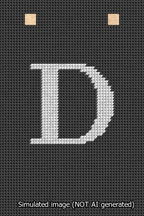 A simulated image of the stitched needlepoint design: Banner 13m Squared D White on Black. Not A.I. generated.