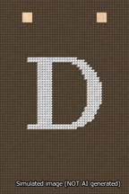 A simulated image of the stitched needlepoint design: Banner 13m Squared D White on Brown. Not A.I. generated.