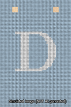 A simulated image of the stitched needlepoint design: Banner 13m Squared D White on Light Blue. Not A.I. generated.
