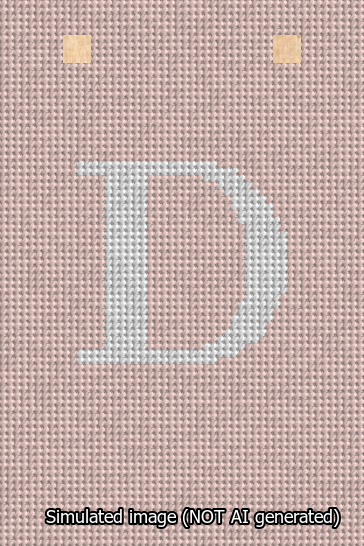 A simulated image of the stitched needlepoint design: Banner 13m Squared D White on Pink. Not A.I. generated.