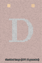 A simulated image of the stitched needlepoint design: Banner 13m Squared D White on Pink. Not A.I. generated.