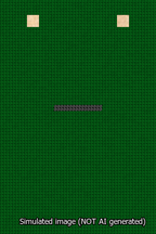 A simulated image of the stitched needlepoint design: Banner 13m Squared Dash Black on Green. Not A.I. generated.