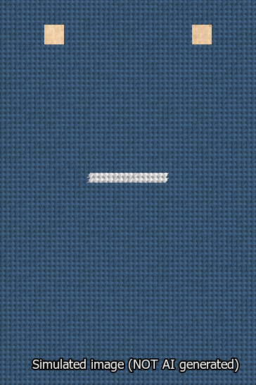 A simulated image of the stitched needlepoint design: Banner 13m Squared Dash White on Blue. Not A.I. generated.