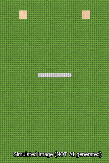 A simulated image of the stitched needlepoint design: Banner 13m Squared Dash White on Light Green. Not A.I. generated.