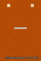 A simulated image of the stitched needlepoint design: Banner 13m Squared Dash White on Orange. Not A.I. generated.