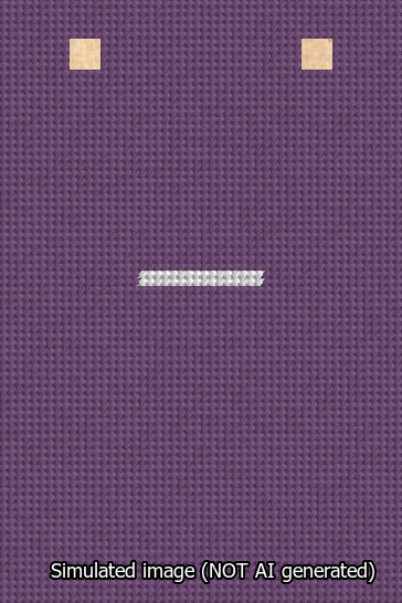 A simulated image of the stitched needlepoint design: Banner 13m Squared Dash White on Purple. Not A.I. generated.