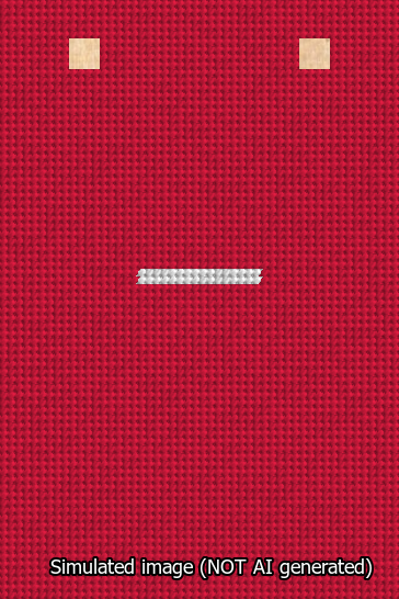 A simulated image of the stitched needlepoint design: Banner 13m Squared Dash White on Red. Not A.I. generated.