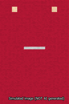 A simulated image of the stitched needlepoint design: Banner 13m Squared Dash White on Red. Not A.I. generated.