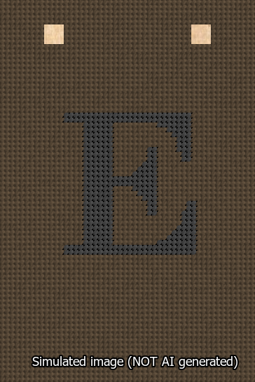 A simulated image of the stitched needlepoint design: Banner 13m Squared E Black on Brown. Not A.I. generated.