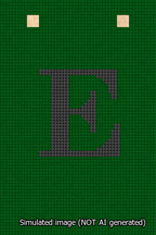 A simulated image of the stitched needlepoint design: Banner 13m Squared E Black on Green. Not A.I. generated.