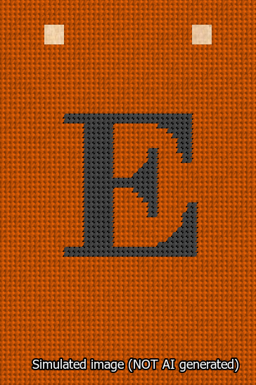 A simulated image of the stitched needlepoint design: Banner 13m Squared E Black on Orange. Not A.I. generated.