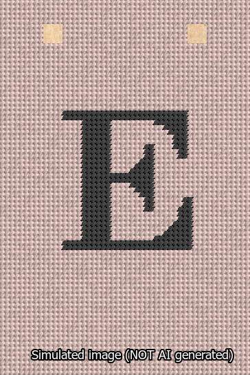 A simulated image of the stitched needlepoint design: Banner 13m Squared E Black on Pink. Not A.I. generated.