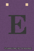 A simulated image of the stitched needlepoint design: Banner 13m Squared E Black on Purple. Not A.I. generated.