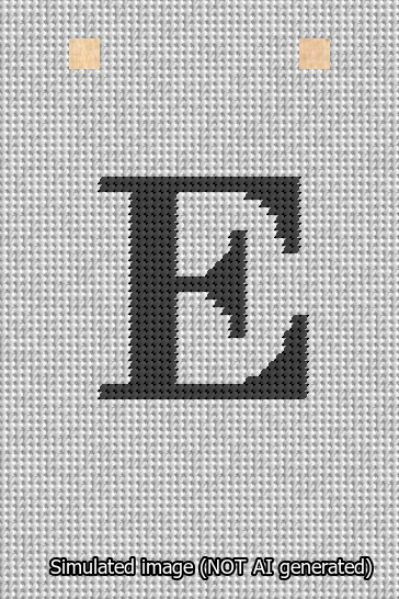 A simulated image of the stitched needlepoint design: Banner 13m Squared E Black on White. Not A.I. generated.