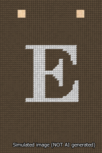 A simulated image of the stitched needlepoint design: Banner 13m Squared E White on Brown. Not A.I. generated.