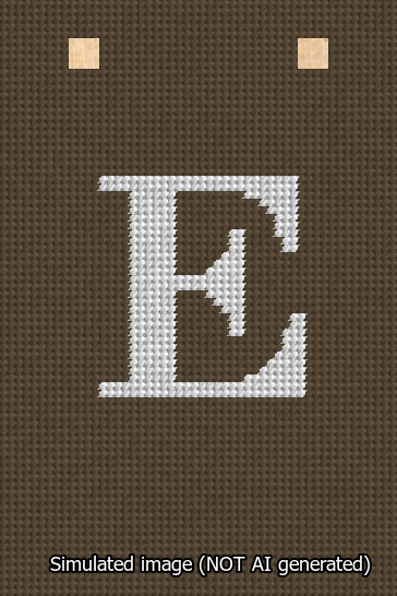 A simulated image of the stitched needlepoint design: Banner 13m Squared E White on Brown. Not A.I. generated.