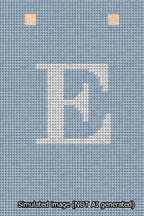 A simulated image of the stitched needlepoint design: Banner 13m Squared E White on Light Blue. Not A.I. generated.