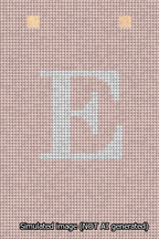 A simulated image of the stitched needlepoint design: Banner 13m Squared E White on Pink. Not A.I. generated.