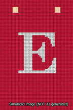 A simulated image of the stitched needlepoint design: Banner 13m Squared E White on Red. Not A.I. generated.
