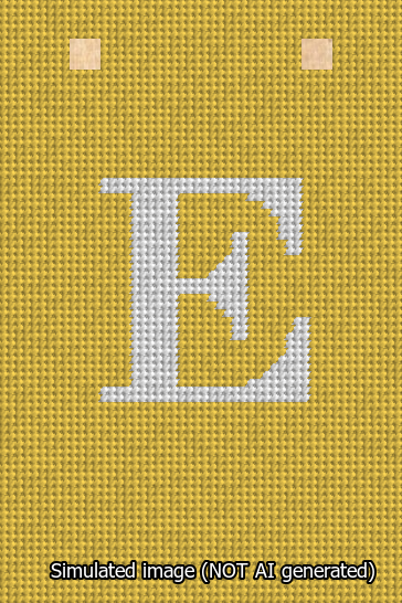 A simulated image of the stitched needlepoint design: Banner 13m Squared E White on Yellow. Not A.I. generated.