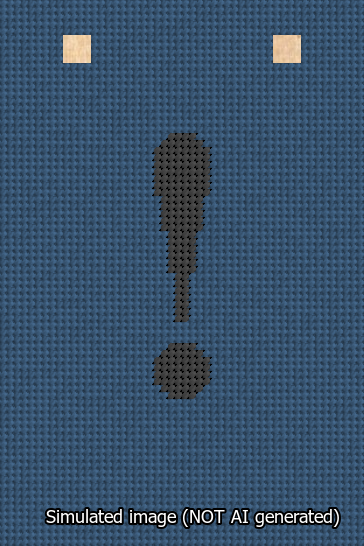 A simulated image of the stitched needlepoint design: Banner 13m Squared Exclamation Black on Blue. Not A.I. generated.