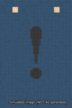 A simulated image of the stitched needlepoint design: Banner 13m Squared Exclamation Black on Blue. Not A.I. generated.