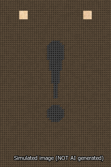 A simulated image of the stitched needlepoint design: Banner 13m Squared Exclamation Black on Brown. Not A.I. generated.