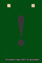 A simulated image of the stitched needlepoint design: Banner 13m Squared Exclamation Black on Green. Not A.I. generated.