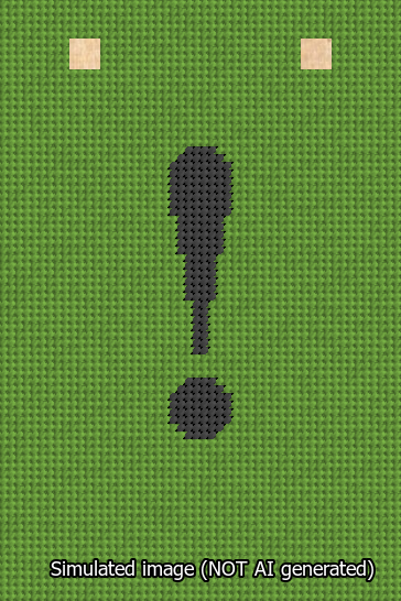 A simulated image of the stitched needlepoint design: Banner 13m Squared Exclamation Black on Light Green. Not A.I. generated.