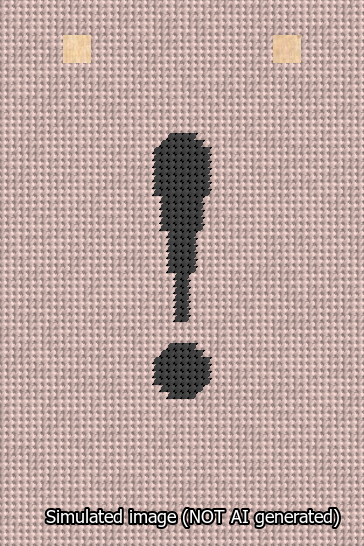 A simulated image of the stitched needlepoint design: Banner 13m Squared Exclamation Black on Pink. Not A.I. generated.