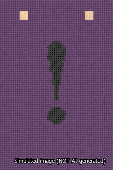 A simulated image of the stitched needlepoint design: Banner 13m Squared Exclamation Black on Purple. Not A.I. generated.