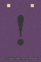 A simulated image of the stitched needlepoint design: Banner 13m Squared Exclamation Black on Purple. Not A.I. generated.