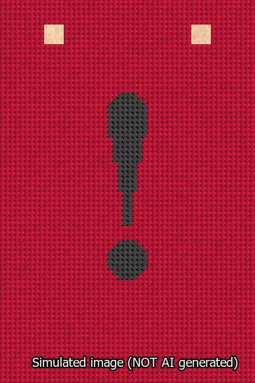 A simulated image of the stitched needlepoint design: Banner 13m Squared Exclamation Black on Red. Not A.I. generated.
