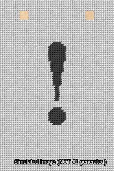 A simulated image of the stitched needlepoint design: Banner 13m Squared Exclamation Black on White. Not A.I. generated.