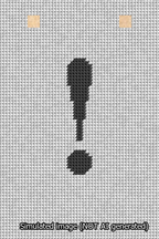 A simulated image of the stitched needlepoint design: Banner 13m Squared Exclamation Black on White. Not A.I. generated.