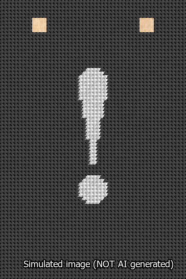 A simulated image of the stitched needlepoint design: Banner 13m Squared Exclamation White on Black. Not A.I. generated.