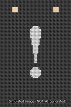A simulated image of the stitched needlepoint design: Banner 13m Squared Exclamation White on Black. Not A.I. generated.
