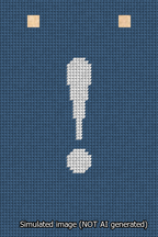 A simulated image of the stitched needlepoint design: Banner 13m Squared Exclamation White on Blue. Not A.I. generated.