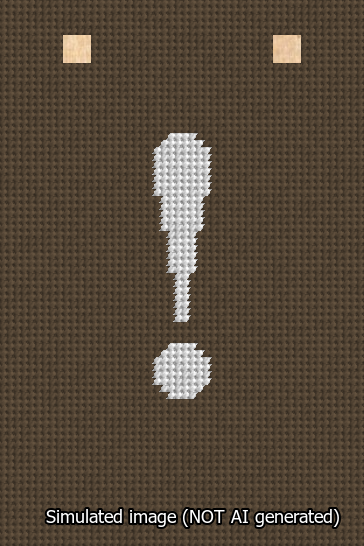 A simulated image of the stitched needlepoint design: Banner 13m Squared Exclamation White on Brown. Not A.I. generated.