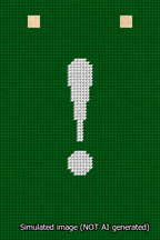 A simulated image of the stitched needlepoint design: Banner 13m Squared Exclamation White on Green. Not A.I. generated.