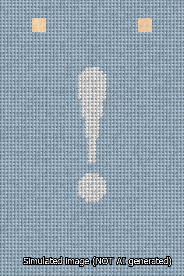 A simulated image of the stitched needlepoint design: Banner 13m Squared Exclamation White on Light Blue. Not A.I. generated.