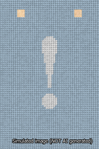 A simulated image of the stitched needlepoint design: Banner 13m Squared Exclamation White on Light Blue. Not A.I. generated.