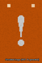 A simulated image of the stitched needlepoint design: Banner 13m Squared Exclamation White on Orange. Not A.I. generated.