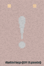 A simulated image of the stitched needlepoint design: Banner 13m Squared Exclamation White on Pink. Not A.I. generated.